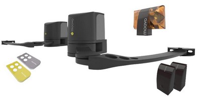 Moovo XA432KM Kit motorisation � bras articul� compatible solaire - 1,8 m et 250 kg max par vantail - 2 t�l�commandes, feu clignotant et cellules inclus
