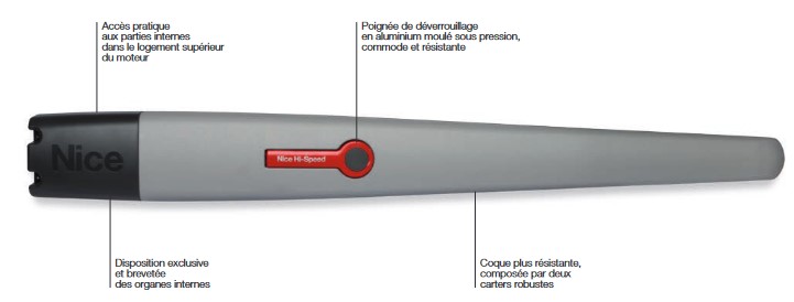NICE TO5024HS Op�rateur Toona HI SPEED Irr�versible, 24 Vcc, avec encodeur magn�tique, but�e m�canique en ouverture pour battant pour 5m